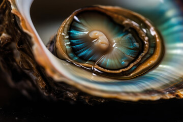 High magnification macro of sliced abalone pearl shell or mother of pearl.