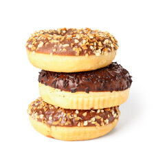 Sweet chocolate donuts on white background