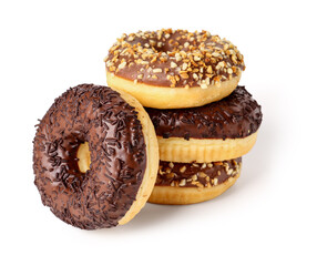 Sweet chocolate donuts on white background