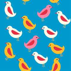 Seamless pattern with trendy birds on a blue background. Character. vector stock illustration. isolated. Background. Groovy