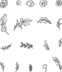 Fototapeta premium Line art botanical vector elements collection.
