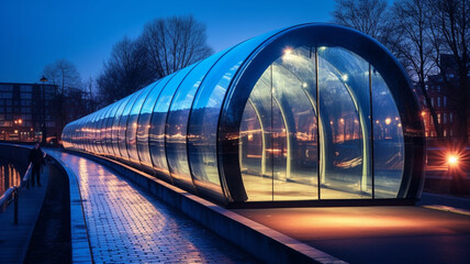Fototapeta na wymiar Future Hyperloop transportation system space station new mobility concept technology transit