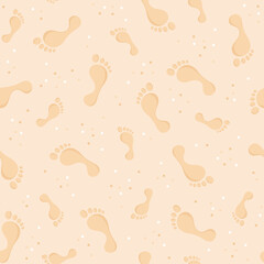 Fototapeta na wymiar Seamless pattern of footprints on the beach sand. Vector illustration in flat style