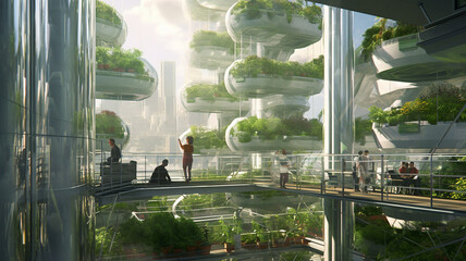Futuristic sustainable vertical farming smart city infrastructure public space development

