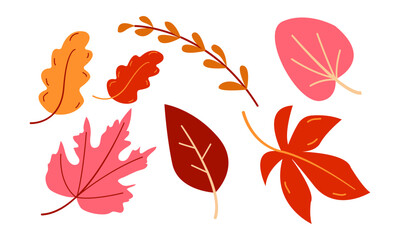 Autumn leaves set. Simple cartoon flat style. Design for stickers, logo, web and mobile app.