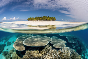 A stunning shot of a vibrant coral reef teeming with marine biodiversity, offering a glimpse into the diverse and vibrant world beneath the ocean's surface