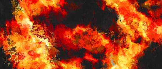 Grunge dark orange red stain hot watercolor splash or spots in horror flame design, goth distressed blaze. Halloween hot background muddy , abstract fall texture design from dark to warm
