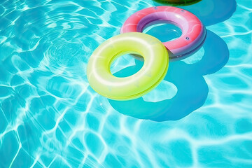 An inflatable ring floating in a pool of water