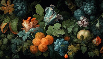 flowers on a dark background Generative AI - obrazy, fototapety, plakaty