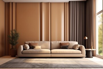 1 Modern living room with leather sofa and decoration in warm beige background