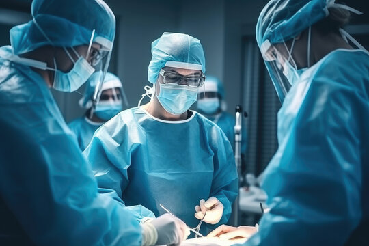 Doctor surgeon with medics team working in the operating room