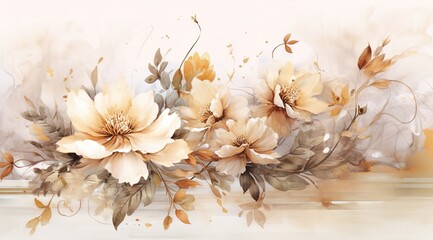 Flowers in the style of watercolor art. Luxurious floral elements, botanical background or wallpaper design, prints and invitations, postcards. Beautiful delicate flowers  Generative AI