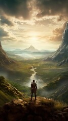 A man looking at a landscape from a mountain