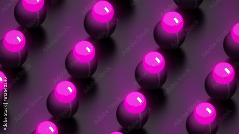 Wall mural abstract minimalistic motion design with transforming glowing spheres. seamless looping. 3d animatio