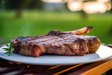 T-bone steak served on a plate. AI generative