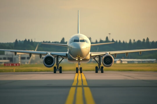 Flight preparations underway, Airplane getting ready to take off on runway Generative AI