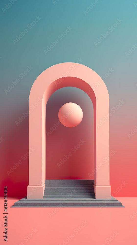 Poster an arch with a ball in the middle of it. generative ai. pedestal for cosmetic products. empty presen