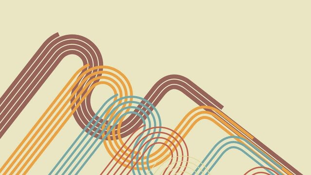 art retro drawing lines animated on black backgorund 70s years vintage motion graphic modern style 3d. old color pallette in two background variation