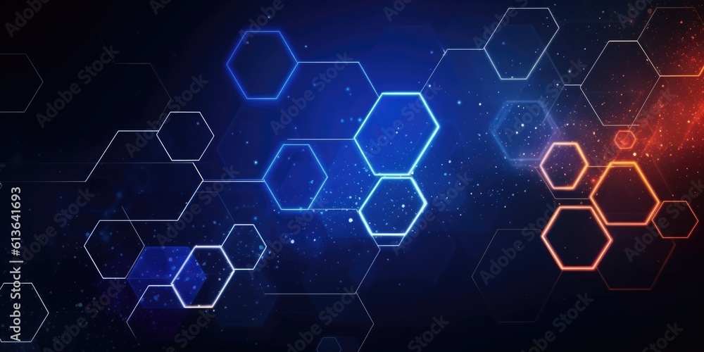 Poster blue hexagon technology abstract background. generative ai aig21.