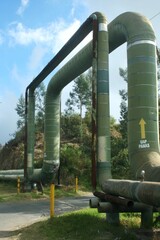 A sized pipeline carrying hot steam for a Geothermal Power Plant in the Dieng plateau, Central Java.