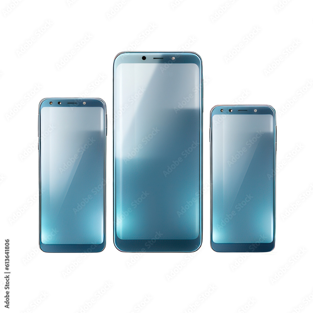 Poster smartphone with blue screens isolated on white created with generative ai