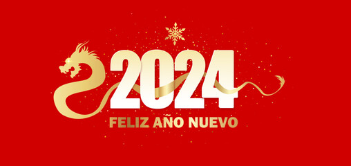 Fototapeta na wymiar New Year 2024 dragon card in spanish 
