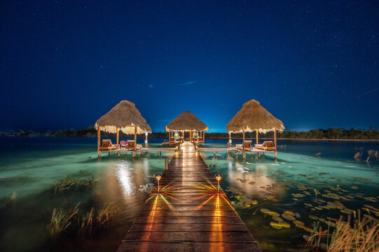 Tropical Resort in the Lagoon by night