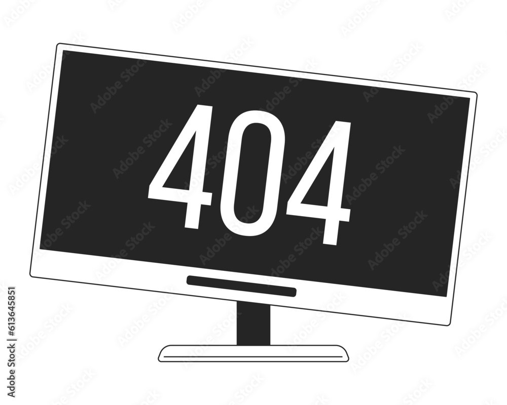 Poster 404 error computer monitor flat monochrome isolated vector object. failure technology. blue screen. 