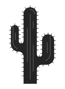 Desert Cactus Flat Monochrome Isolated Vector Object. Succulent Plant. Cactaceae. Saguaro Cactus. Editable Black And White Line Art Drawing. Simple Outline Spot Illustration For Web Graphic Design