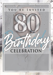 80th Birthday Party Invitation Template Silver Design