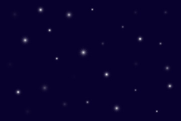 Glowing sparks of stars of various sizes and intensity of glow on a dark blue background
