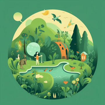 Illustration : green planet, water and ecology