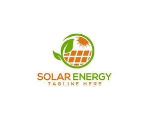 Creative Solar panel natural  logo design. Sun, leaf and Solar panel unique vector icon.