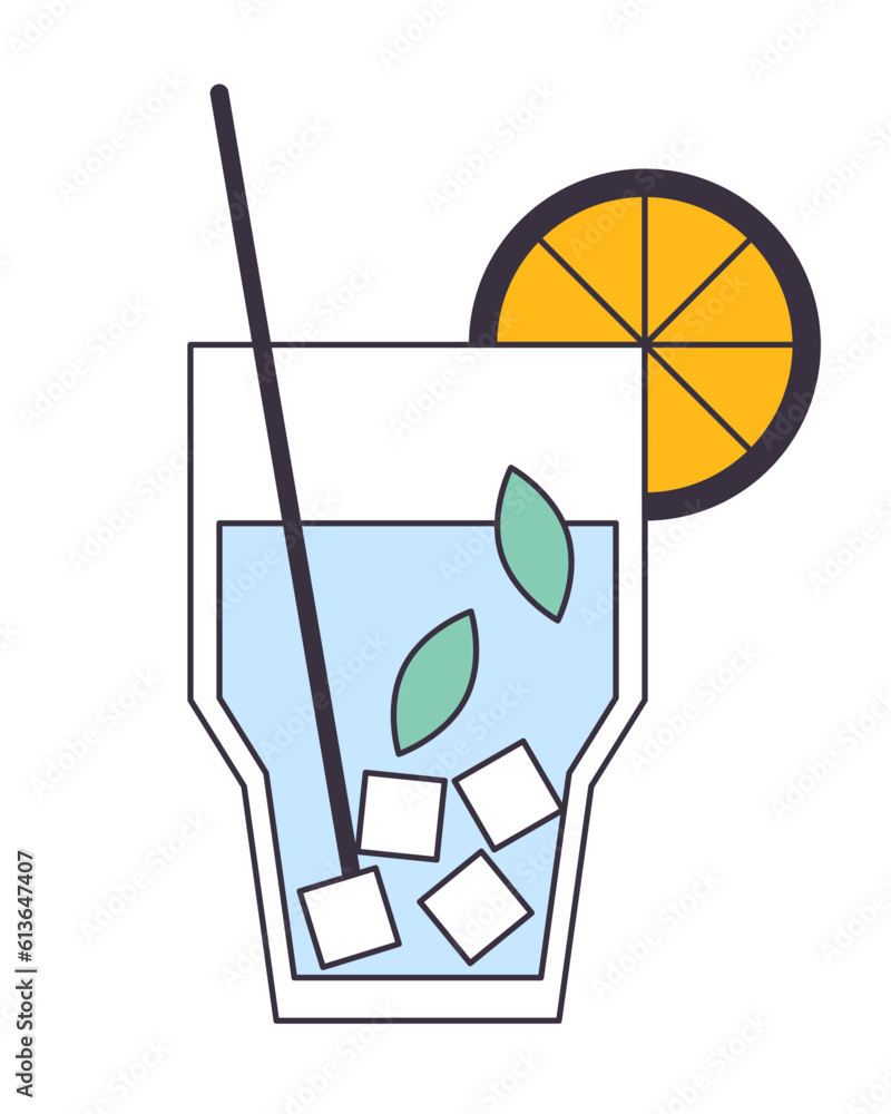Poster cocktail summer drink flat line color isolated vector object. summertime refreshment. mint mojito. e