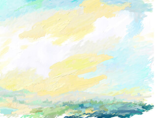 Fototapeta na wymiar Impressionistic Cloudscape Digital Painting, Art, Artwork, Illustration for Background, Backdrop, or Wallpaper–Also for Ads, Fliers, Posters, etc.