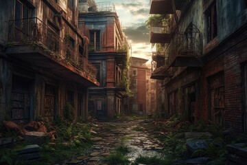 Fototapeta na wymiar an ancient city street with a bustling atmosphere. Generative AI