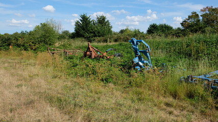 FU 2022-08-21 Grillobst 33 Im Gras steht eine alte landwirtschaftliche Maschine