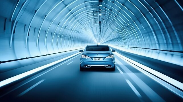 Fototapeta Ighway road tunnel with car light Generative AI