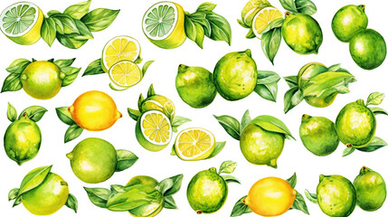 fruits watercolor illustration stickers, generative ai