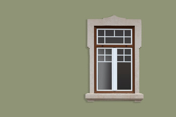Traditionelles Fenster in Portugal auf olivgrüner Fassade