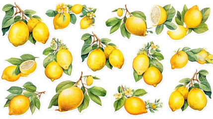 fruits watercolor illustration stickers, generative ai
