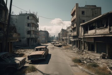 Fototapeta premium Post-apocalypse, world after nuclear war. Generative AI