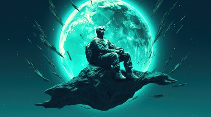 Obraz na płótnie Canvas man meditating on the moon.Generative AI