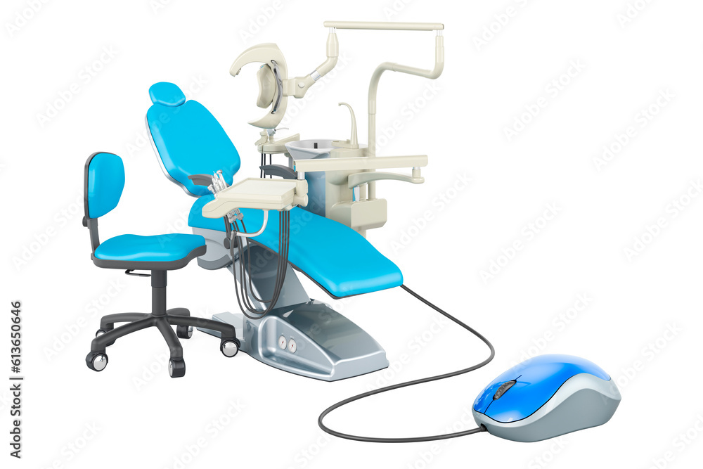 Aufkleber dental chair unit with computer mouse. 3d rendering
