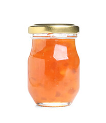 Jar of sweet jam isolated on white background