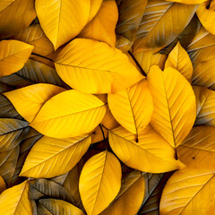 Seamless background with autumn yellow leafs, AI generative illustration