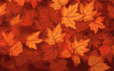 Illustration composition of colorful fall leaves for Thanksgiving, with copy space.