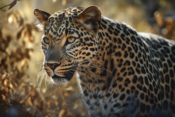 Leopard on the background of the sunset in the desert tropics, animal. generative ai