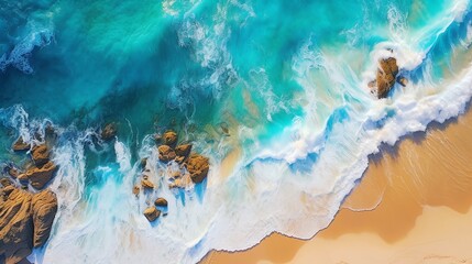 Aerial View: Summer Beach and Sparkling Blue Ocean Under a Clear Sky