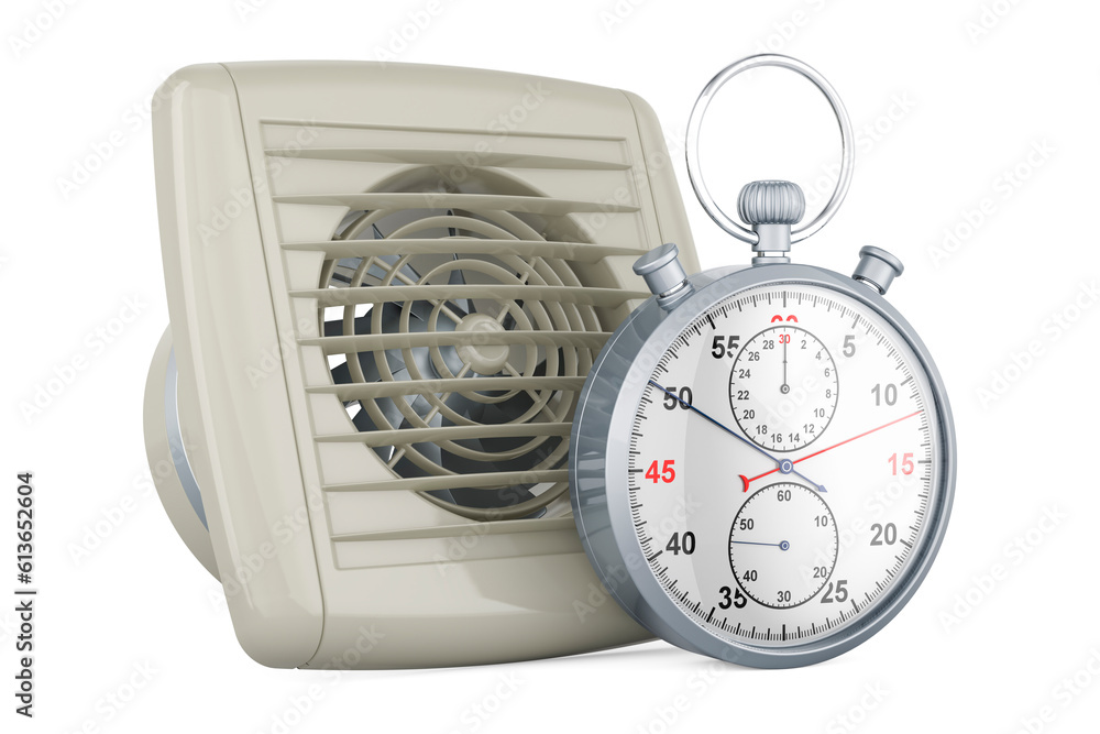 Poster extractor fan with stopwatch, 3d rendering